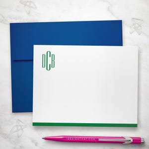 Flache Grußkarten - personalisiertes Monogramm-stationäres Set mit Umschlägen, individuelles Geschenk für Frauen | SCHLANKES MONOGRAMM
