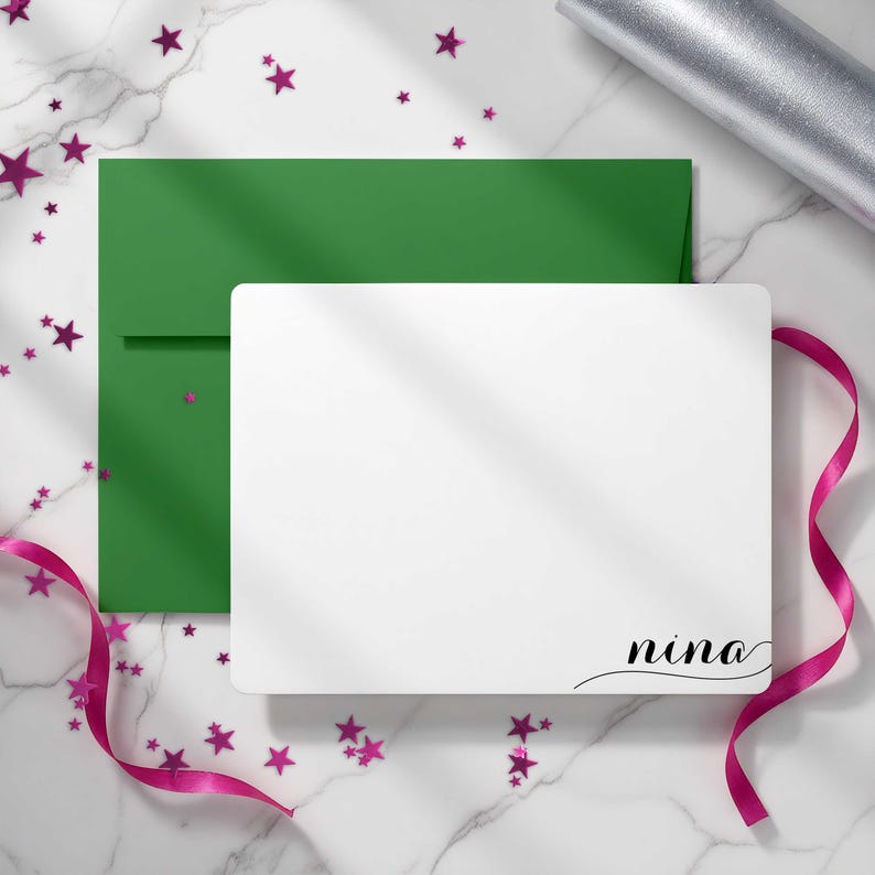 Cute stationary set with bold black calligraphy lettering and bright envelopes for personalized note writing