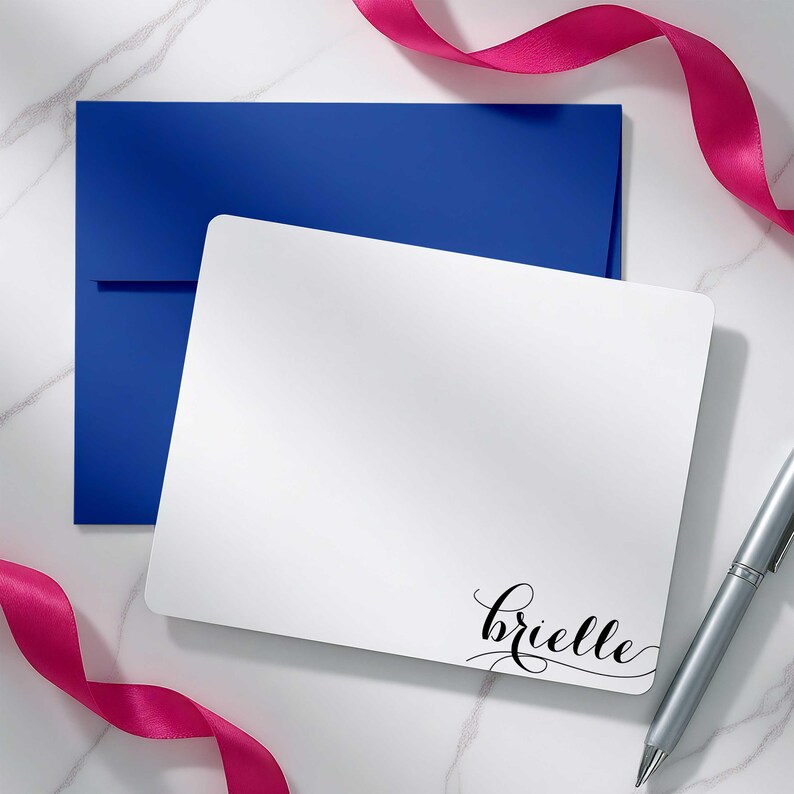 HOLLA SWASH flat notecards with modern calligraphy lettering for a fun personalized stationery set