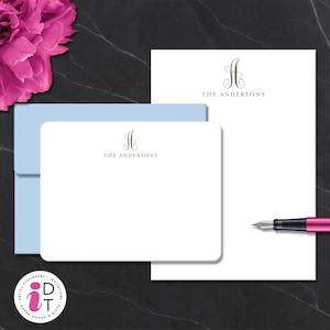 Personalized Stationery Set, A2 Note Cards & 5x7 Notepad | FAMILY MONOGRAM