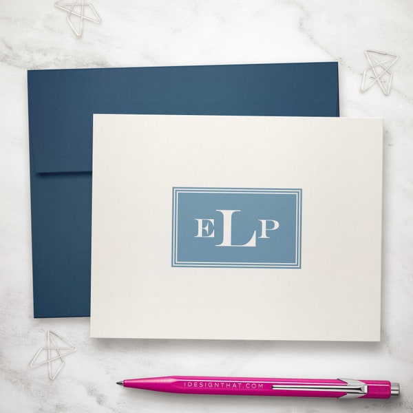 Monogrammed Notecards, Masculine Stationary Sets Personalized for Men & Women, Custom Initials Stationery Folded Notes | ENGRAVED MONOGRAM