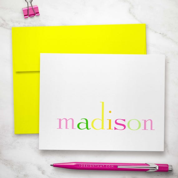 Kids Personalized Stationary Set - Custom Folded Thank You Notecards | RAINBOW