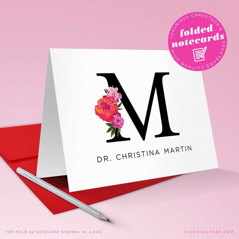 Stationary Set of Folded Notecards Personalized for Women Custom Thank You Notes or Monogrammed Note Card Stationery FLORAL INITIAL image 2