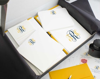 Personalized Stationary Letter Writing Kits, Boxed Gift Sets of Custom Monogrammed Notepads | TRADITIONAL SCRIPT