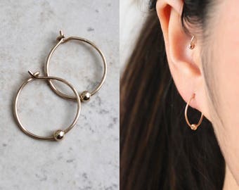 Simple Hoop Earrings w/Bead, Hoop Earrings, Gold Hoop Earrings, Simple Hoop Earrings, Tiny Hoop Earrings