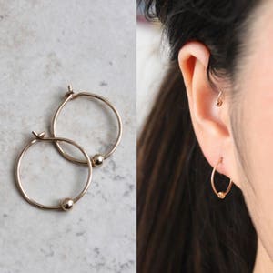 Simple Hoop Earrings w/Bead, Hoop Earrings, Gold Hoop Earrings, Simple Hoop Earrings, Tiny Hoop Earrings