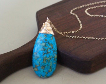 Turquoise Gemstone Necklace, Turquoise Pendant necklace, Turquoise drop necklace
