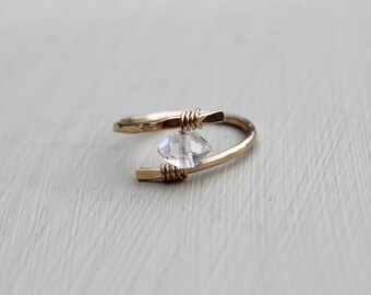 Herkimer Diamond Ring, Gold Ring, Gold Rings, Herkimer diamond rings, Raw diamond ring, Crystal ring