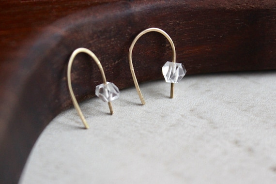 Herkimer Diamond Arc Earrings, 14K Gold Fill, Minimalist Jewelry