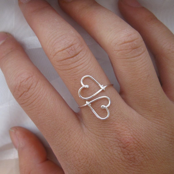 Silver Heart to Heart Ring