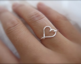 Black Friday Cyber Monday - Silver Heart Ring, Sideways Heart Rings, Minimalist Heart Ring, Minimalist Ring, Simple Heart Ring, Hear Rings