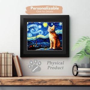 Vincent Van Gogh Starry Night Orange Tabby Cat Framed Wall Art, 11x14 and 16x20 Framed and Unframed Print for the Cat Lover in You.