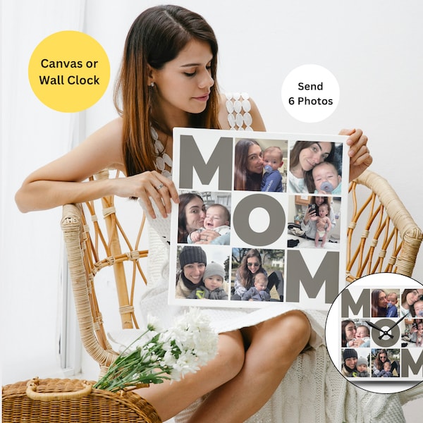 Personalized Mom Sign Photo Collage Mothers Day Gift, Custom New Mom Birthday Gift, With Personalized Photos,  Canvas Print or Wall Clock