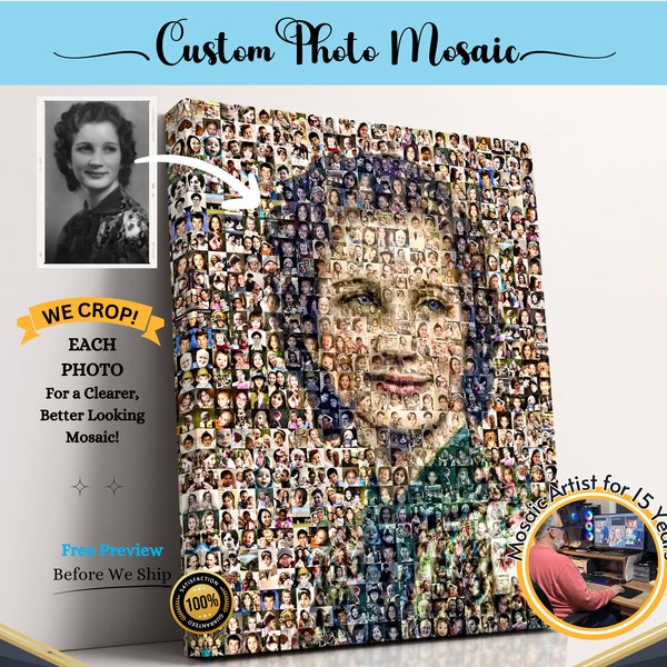 Personalized Custom Photo Mosaic Print Art, Unique Custom Gift From Your Photos, Clear Background Images and Subject. Full Service