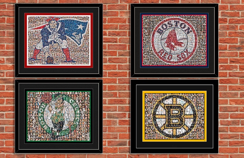 Boston Sports Mosaic Print Art using Player Photos from the Etsy