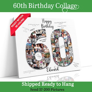 Personalized 60th Birthday Gift Number Photo Collage Mosaic from your photos, Birthday Sign Gift for Mom, Dad, Wife, Husband, Send 60 Photos