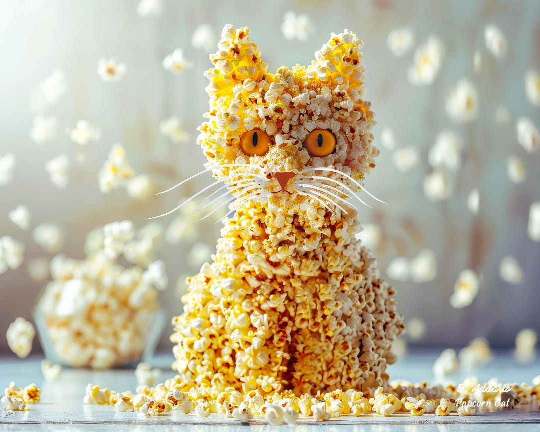 Cat Made Out of Popcorn Art, Unique Kitchen Wall Decor for Cat Lover ...