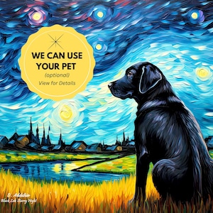 Custom Starry Night Black Lab Portrait – Van Gogh‑Inspired Dog Illustration- Available as Personalized Dog Art or Ready‑Made Wall Decor