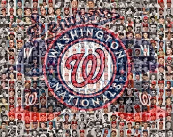 Washington Nationals Senators Mosaic Print Art of over 100 Greatest Players. Includes a FREE World Series Newspaper Collage Print