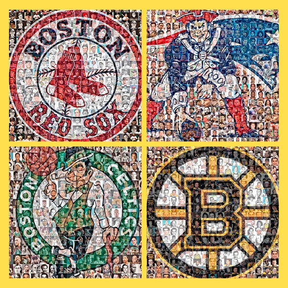 Boston Sports Mosaic Print Art using Player Photos from the Etsy