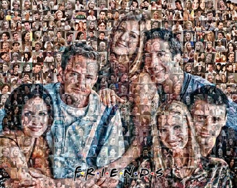 Friends TV Show Mosaic Print Art of over 150 Character and Guest Star Images, Wall Art, Framed and Unframed.