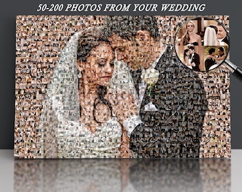 Professional Wedding Photo Mosaic Print Art, Using your Personal Pictures from the Wedding Day or Anniversary. Free Photo Cropping Included