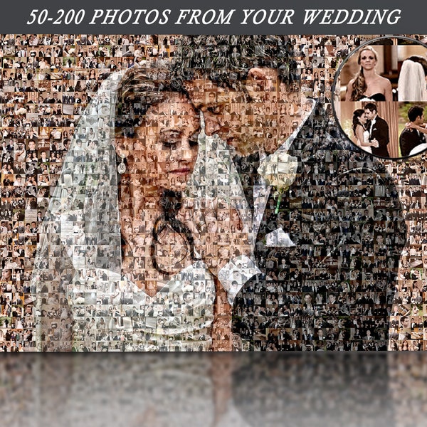 Professional Wedding Photo Mosaic Print Art, Using your Personal Pictures from the Wedding Day or Anniversary. Free Photo Cropping Included