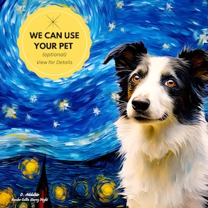 Border Collie Wall Art Print, Starry Night, Van Gogh Style, Gift For Dog Lover, 11x14&quot; & 16x20&quot; Framed or Unframed, Dog Decor For Home.