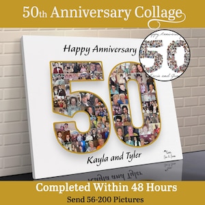Personalized 50th Anniversary Gift Number Photo Collage from your photos,  Gift for Couple, Any Number, Framed, Unframed or Digital