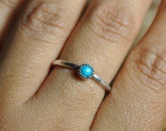 Tiny Turquoise Ring by MAZ Handcrafted - Stackable Silver Ring with American Turquoise