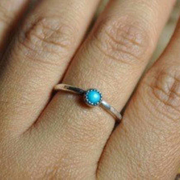 Tiny Turquoise Ring by MAZ Handcrafted - Stackable Silver Ring with American Turquoise