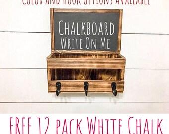 Key and Mail Holder - Chalkboard Message Board - Entryway Decor - Rustic Decor