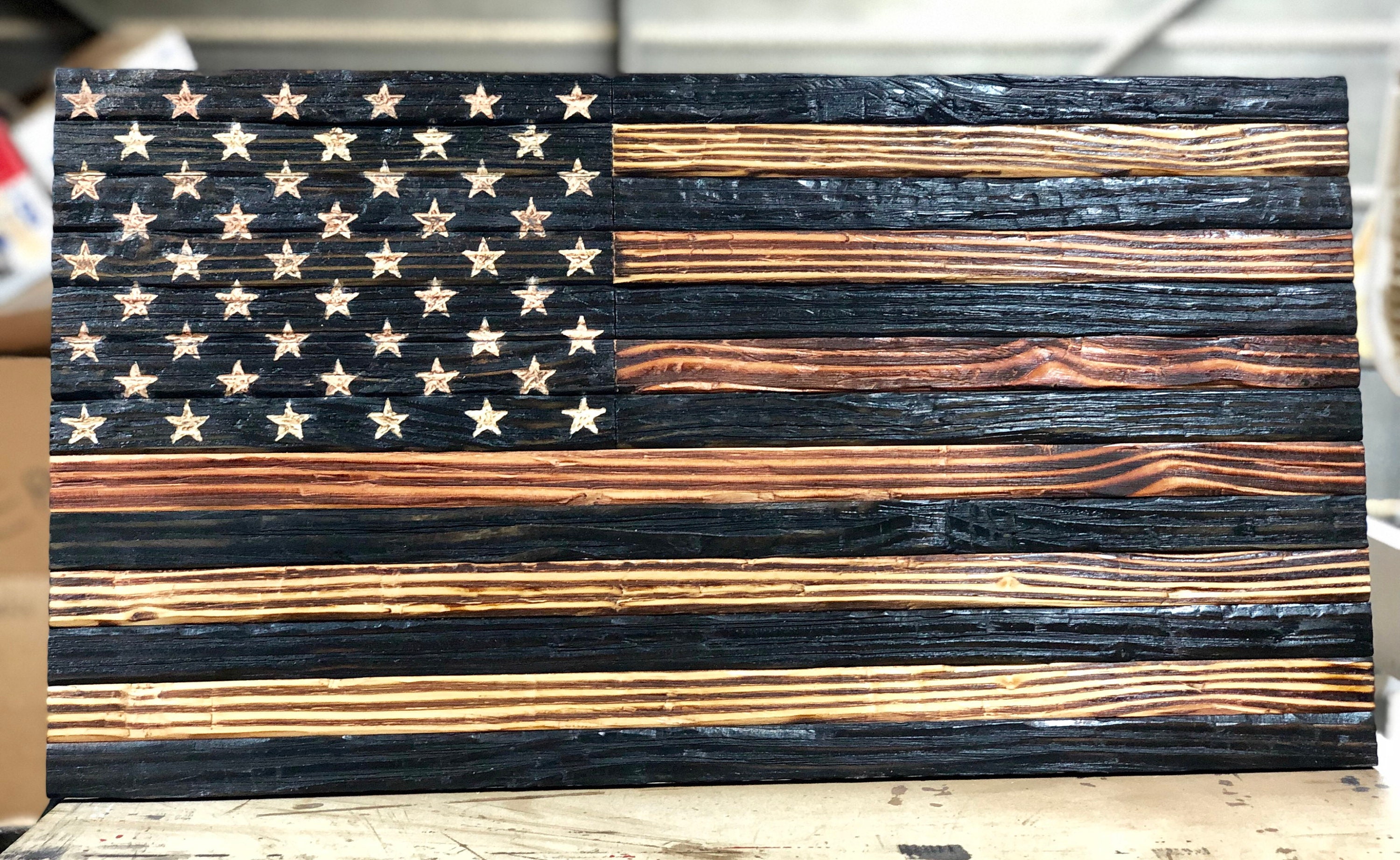 Rustic Burnt Chiseled American Flag Wood American Etsy