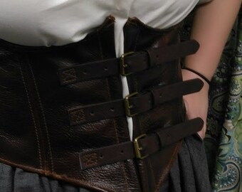 thumbnail image 2 of Joukavor Medieval Leather Corset Belt Renaissance Waist Cincher For 2 of 14