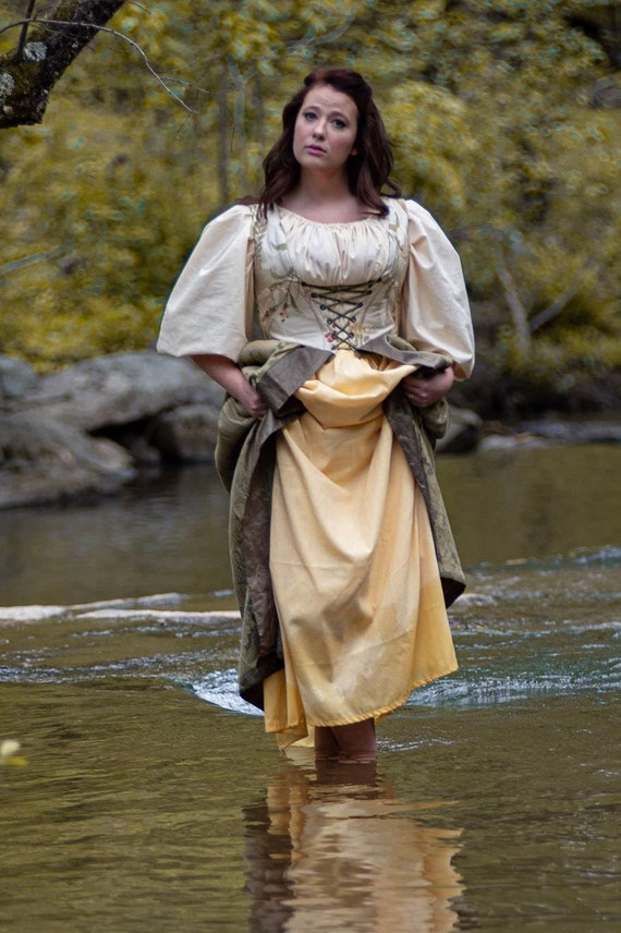 pirate white dress Renaissance Corset Gypsy Costume Fortune Teller Cosplay Costume Medieval Wench Halloween Black The lusted hemline of the moment Pirate Shirt Ladies White