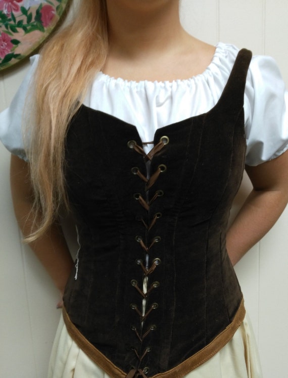 Twill Lace-Up Bodice Vest Cotton Renaissance Faire Cosplay Boned with Eyelets