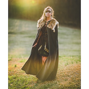 Fur trimmed cloak with hood best sale
