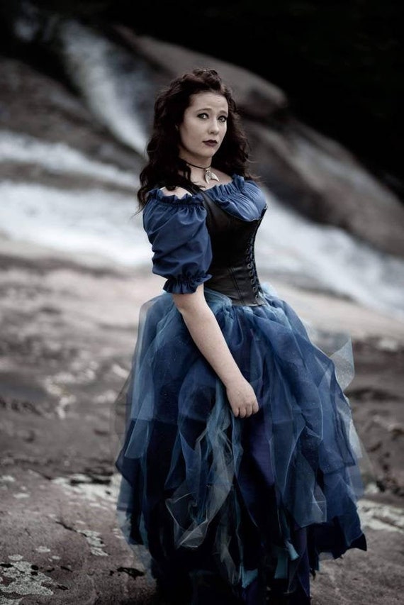 Water Witch Costume With Leather Corset, Blouse, and Skirt 