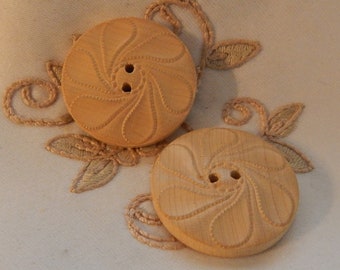 Spiraling Teardrop Design Pressed Wood Buttons - 2 Same Design