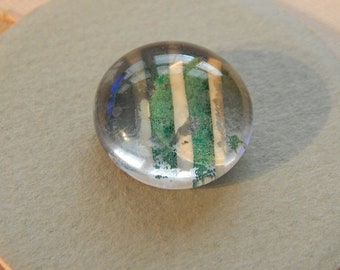 Clear Domed Kaleidoscope Antique Button with Green and White Stripes