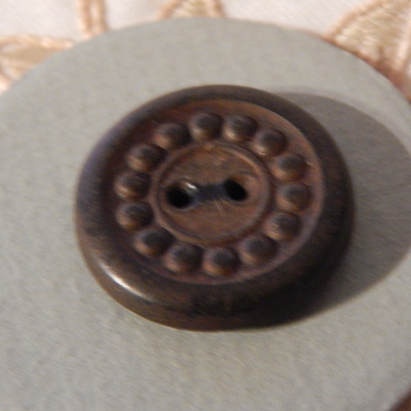 Two Hole Hard Rubber Antique Button with a Ring of Small Knobs around the Center - N.R.Co. 1851 Goodyear PT