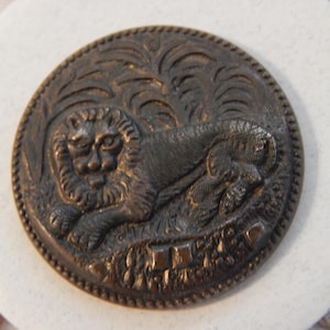 Lion at Rest - Antique One Piece Brass Picture Button