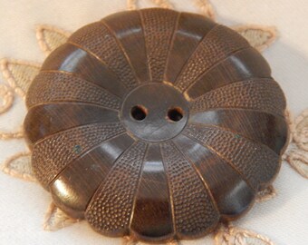 Large Floral Pressed Wood Button with Two Holes