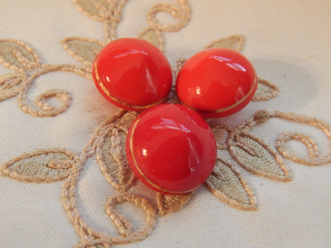 Red Cone Shape Vintage Buttons - 3 Same Design With a Gold Luster Band ...