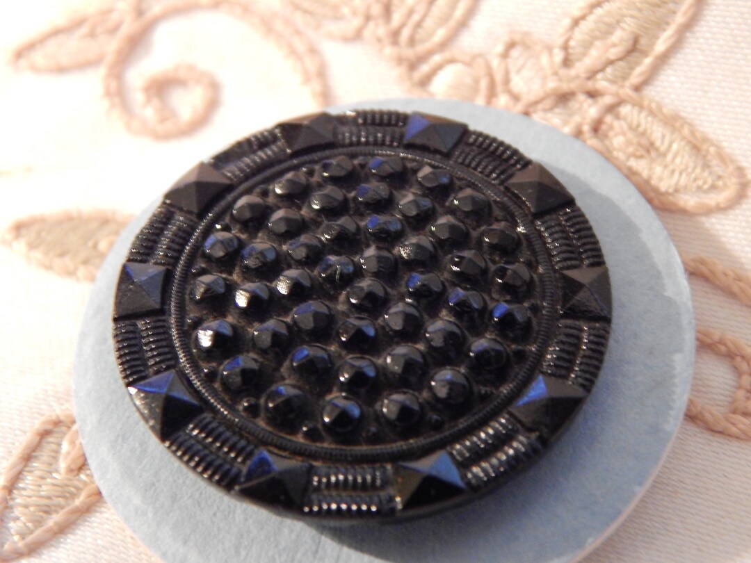 Large Table Top Hand Button Large Size - Antique Black Glass Button - Center of Raised Knobs With ...