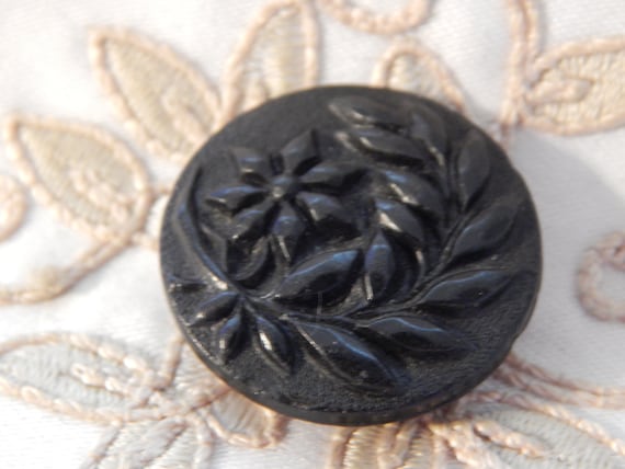 Floral Design - Molded Black Composition Material Button