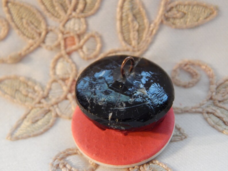 Molded Thick Black Glass Button Shank Repair Eagle Head