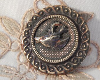 Deer Head of Brass Attached to a Fancy Bordered Antique Button