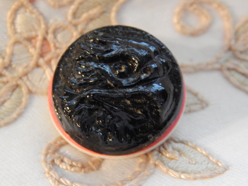 Molded Thick Black Glass Button Shank Repair Eagle Head