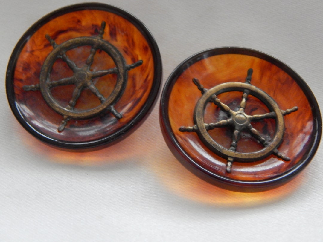 Imitation Tortoise Shell Plastic Vintage Buttons With a Brass Ship ...